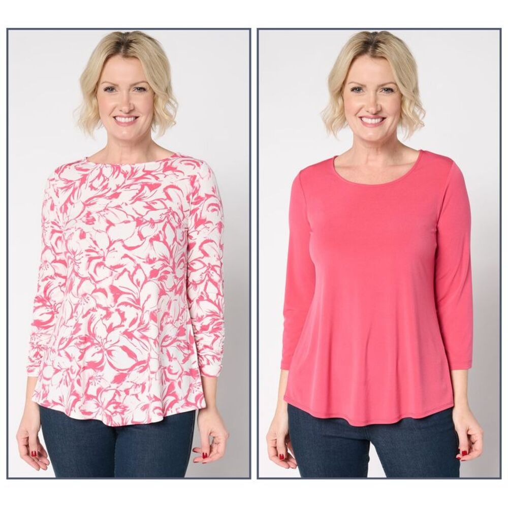 Liberare Women's Top Petite PM Liquid Knit Print & Solid Multi-colored